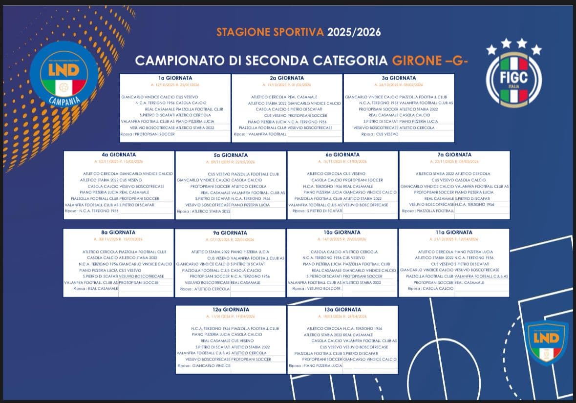 CALENDARIO DI SECONDA CATEGORIA 