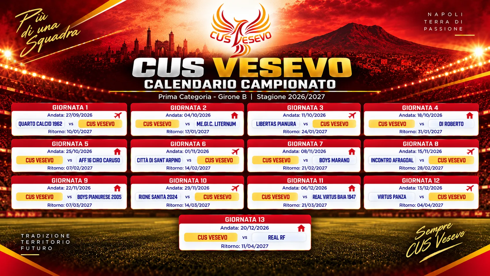 π΄π‘ CUS VESEVO β CALENDARIO PRIMA CATEGORIA 2026/2027